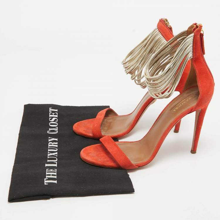 مملوكة مسبقًا Aquazzura Orange Suede and Leather Ankle Strap Sandals Size 38.5