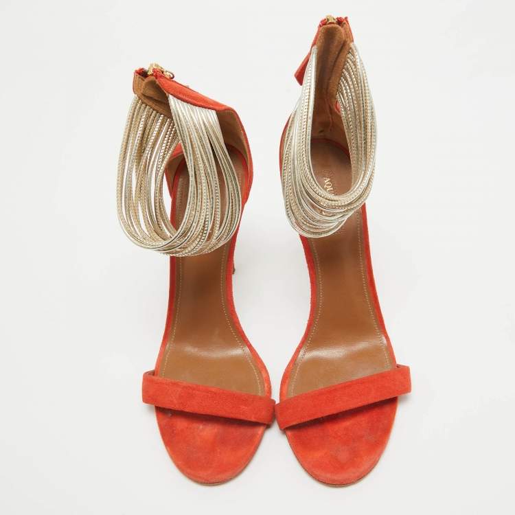 مملوكة مسبقًا Aquazzura Orange Suede and Leather Ankle Strap Sandals Size 38.5