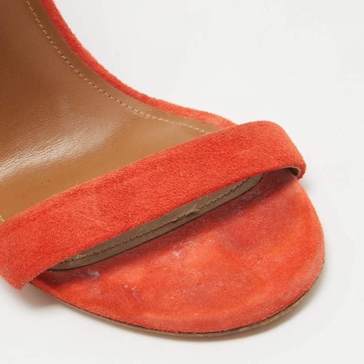 مملوكة مسبقًا Aquazzura Orange Suede and Leather Ankle Strap Sandals Size 38.5