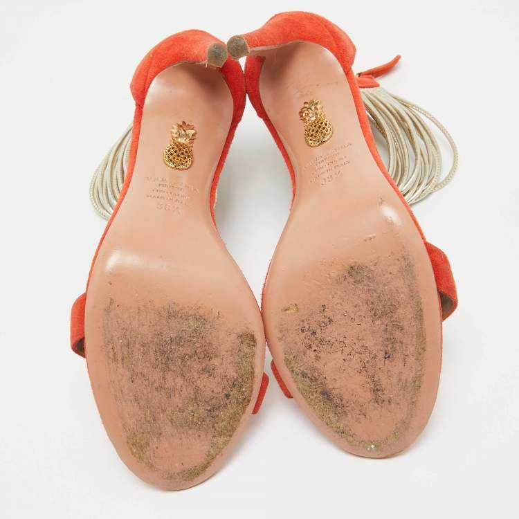 مملوكة مسبقًا Aquazzura Orange Suede and Leather Ankle Strap Sandals Size 38.5