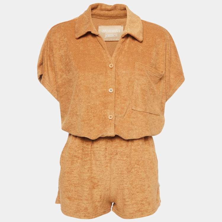 Pre Owned Araminta James Brown Terry Riviera Shirt and Shorts Set M