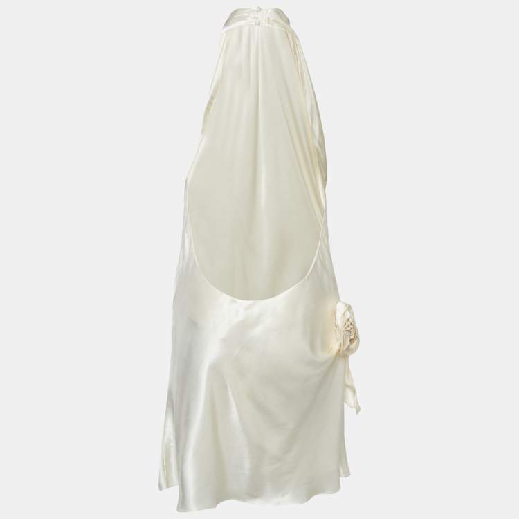 Pre Owned Arcina Ori Cream Satin Halter Neck Dress M