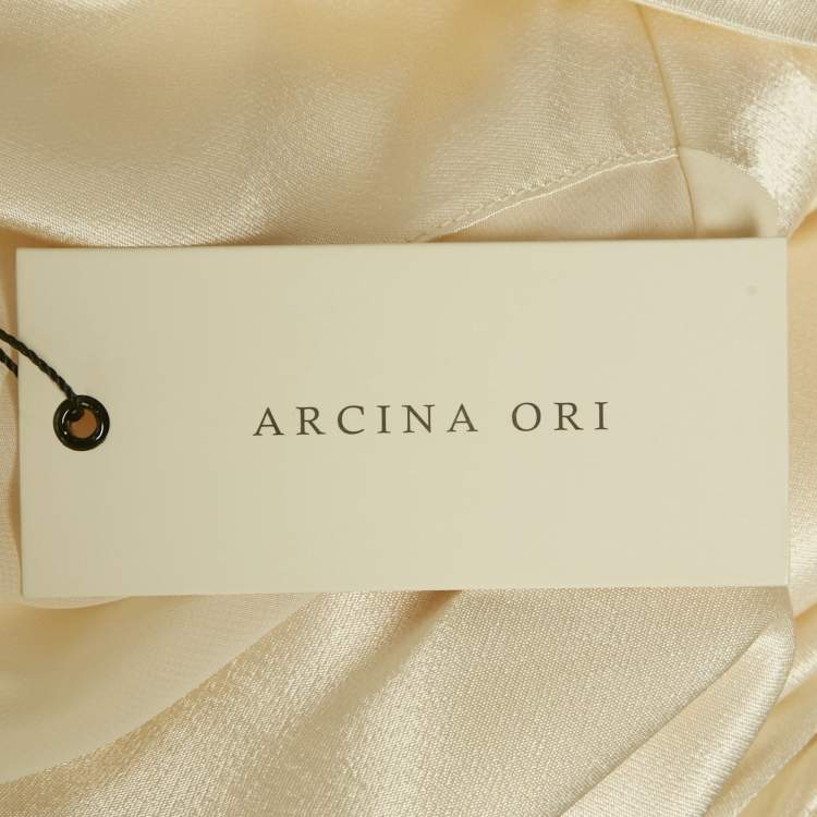 Pre Owned Arcina Ori Cream Satin Halter Neck Dress M