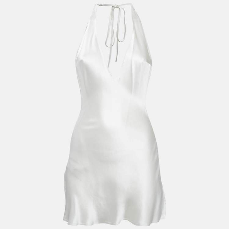Pre Owned Are you am I White Satin Silk Atla Mini Dress S