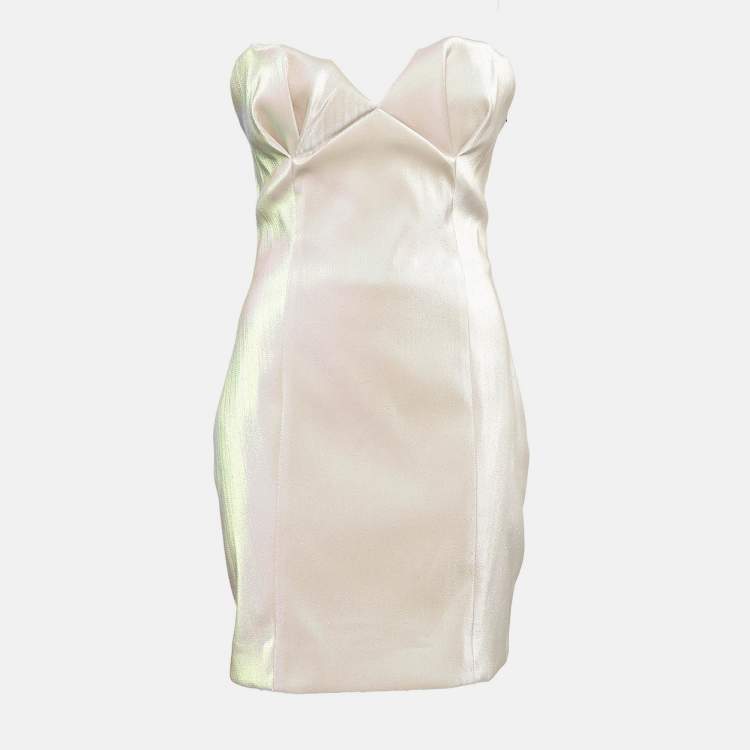 Pre Owned Area Champagne Pink Lame Strapless Mini Dress M