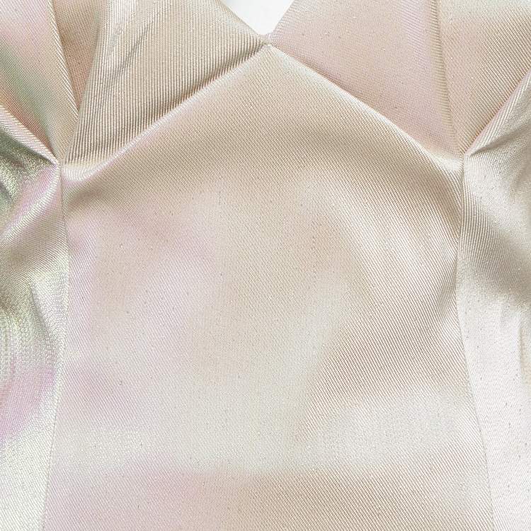 Pre Owned Area Champagne Pink Lame Strapless Mini Dress M