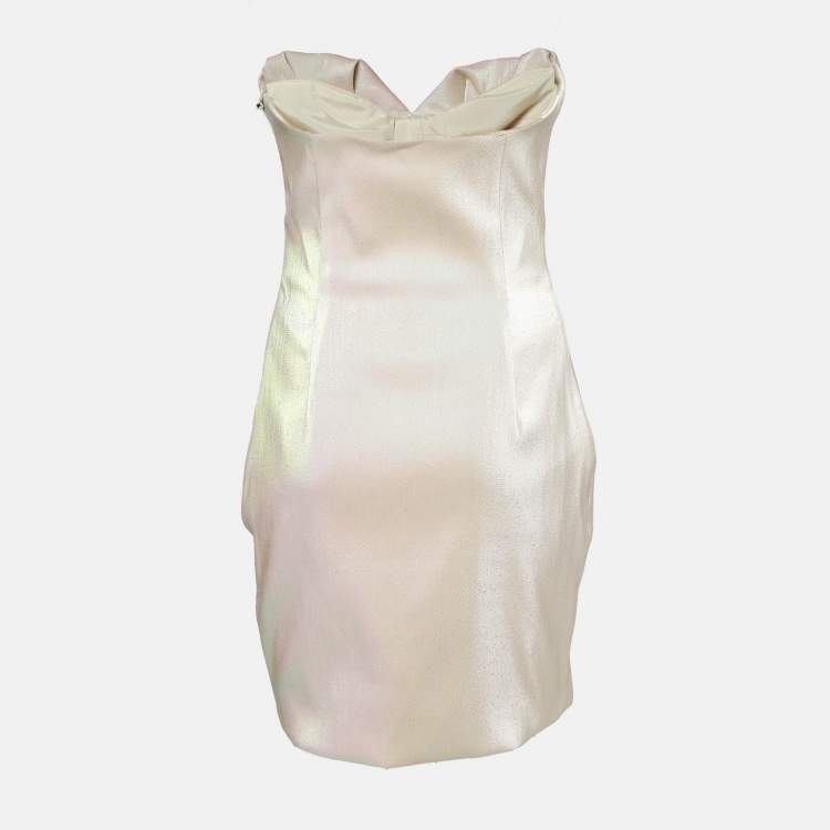 Pre Owned Area Champagne Pink Lame Strapless Mini Dress M