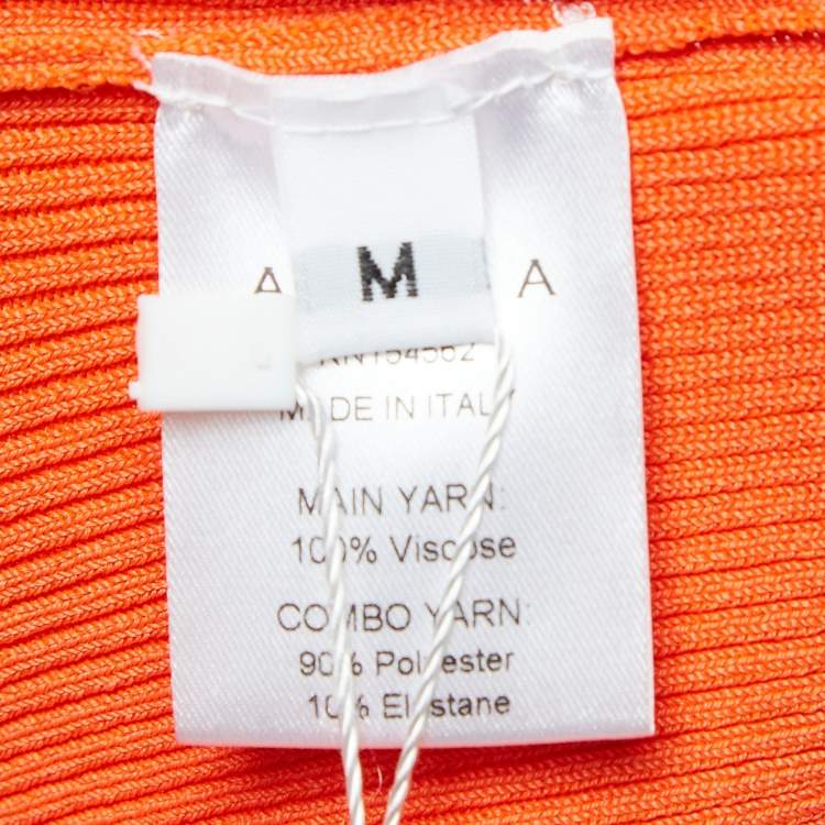 Pre Owned Area Orange Rib Knit Crystal Embellished Midi Dress M