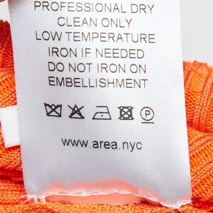 Pre Owned Area Orange Rib Knit Crystal Embellished Midi Dress M