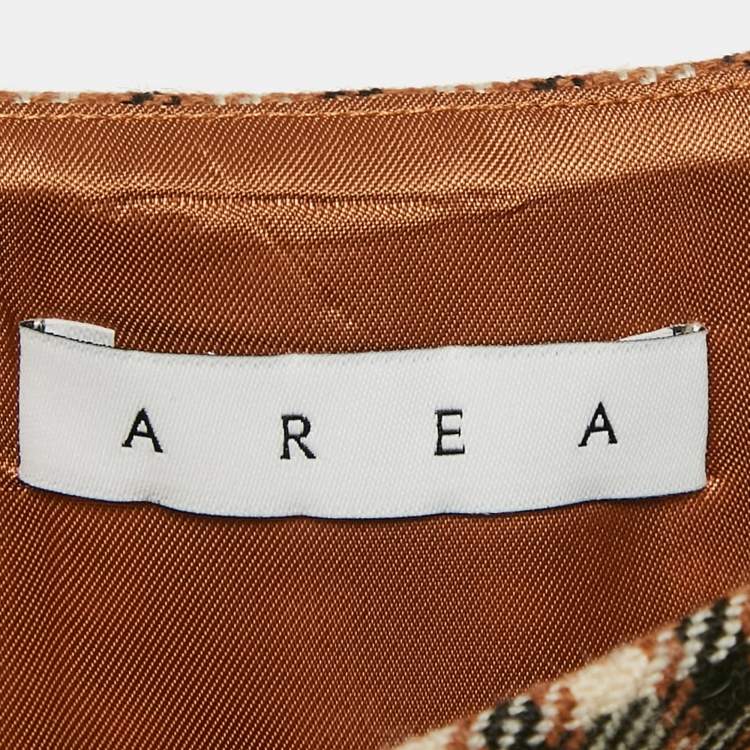 Pre Owned AREA Brown/Green aux Fur Trim Wool Godet Mini Skirt S