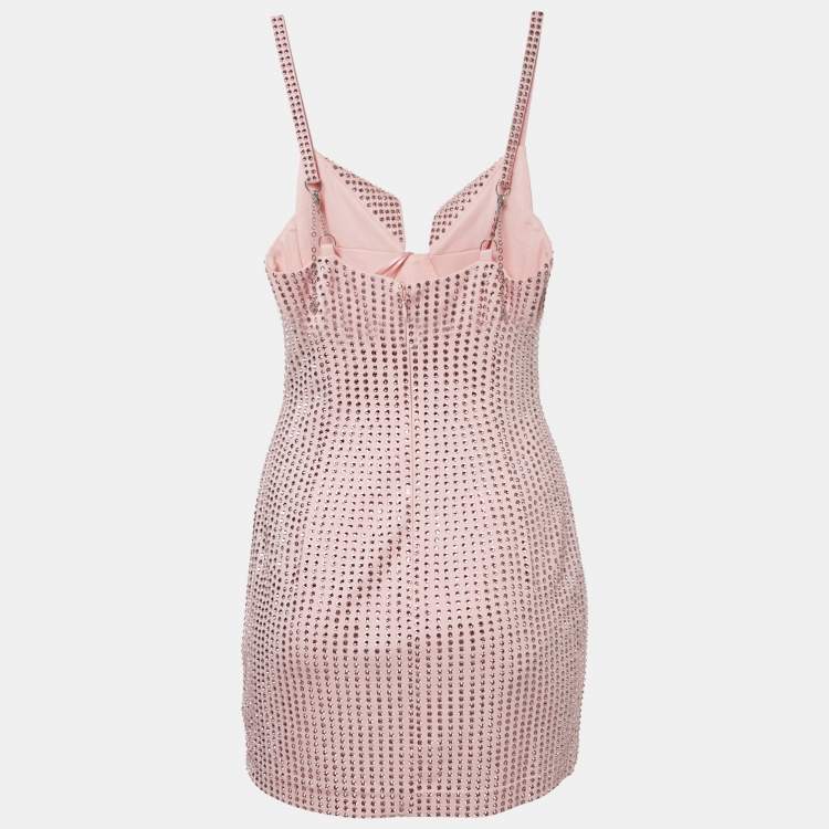 Pre Owned Area Candy Rose Jersey Crystal Embellished Mini Dress S
