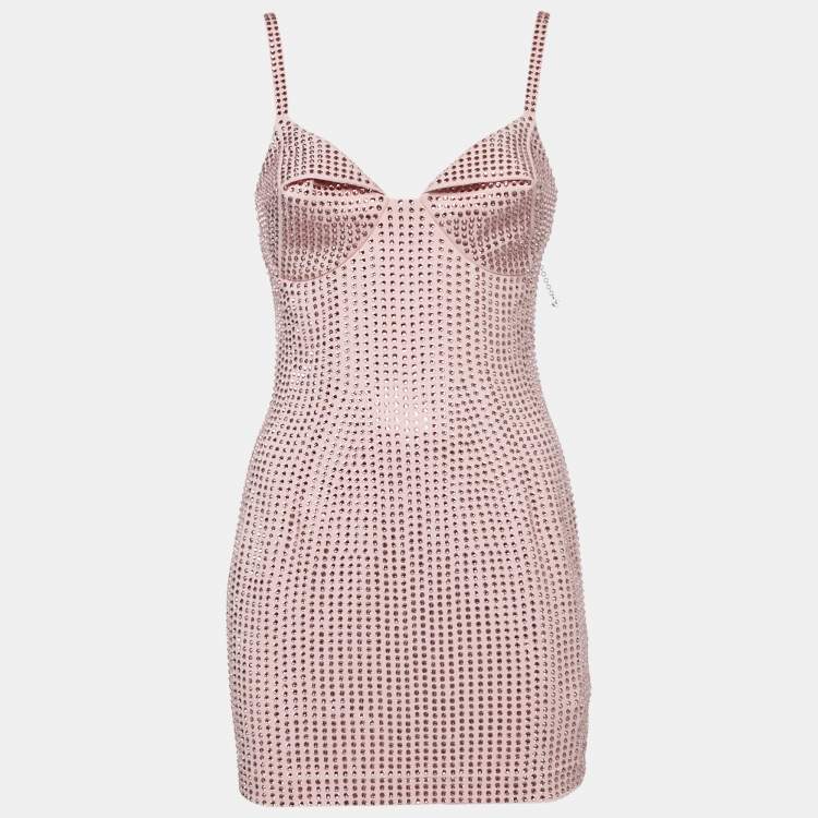 Pre Owned Area Candy Rose Jersey Crystal Embellished Mini Dress S