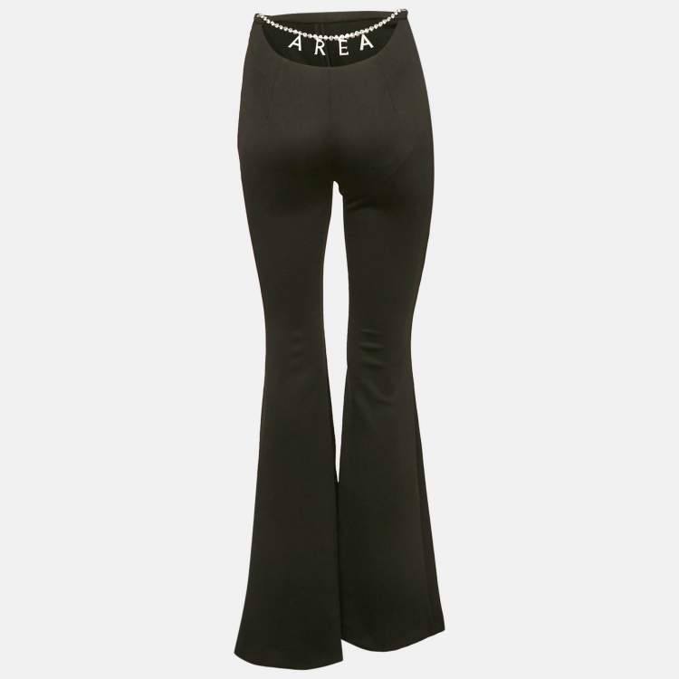 Pre Owned AREA Black Crystal Embellished Jersey Cut-Out Waist Flared Trousers S