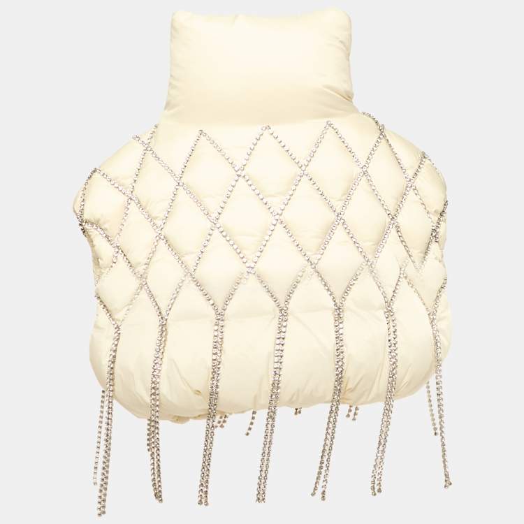 Pre Owned Area X Dingyun Zhang Cream Crystal Embellished Nylon Quilted Down Puffer Waistcoat M