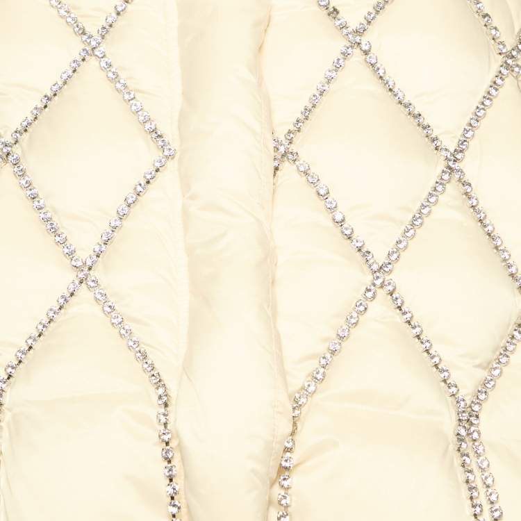 Pre Owned Area X Dingyun Zhang Cream Crystal Embellished Nylon Quilted Down Puffer Waistcoat M