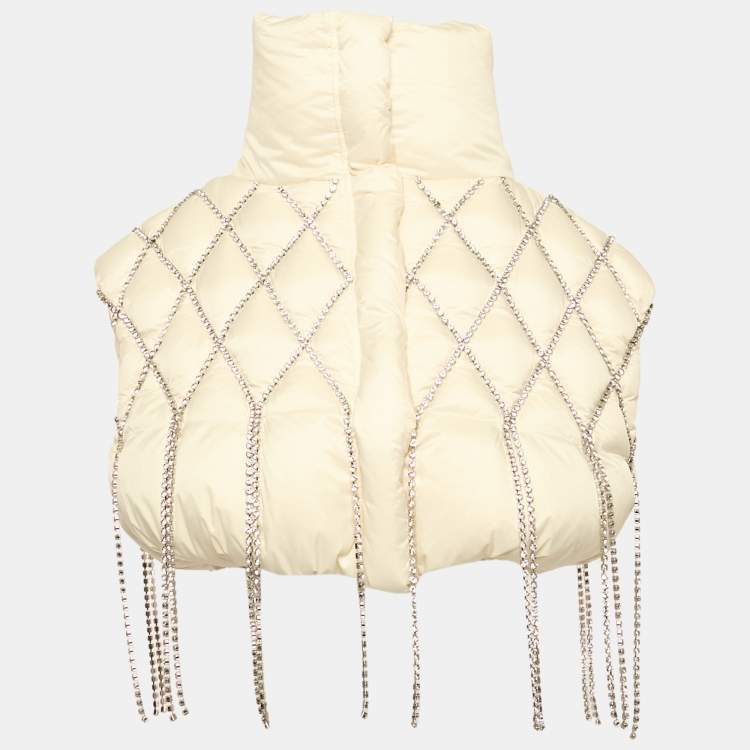 Pre Owned Area X Dingyun Zhang Cream Crystal Embellished Nylon Quilted Down Puffer Waistcoat M