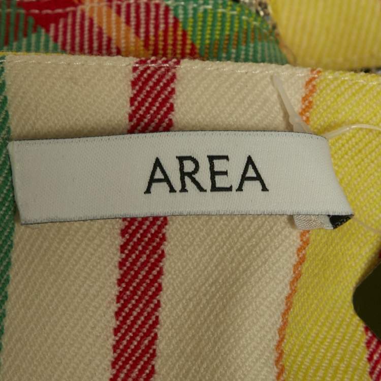 Pre Owned Area Multicolor Plaid Checked Wool Crystal Detail Mini Dress M