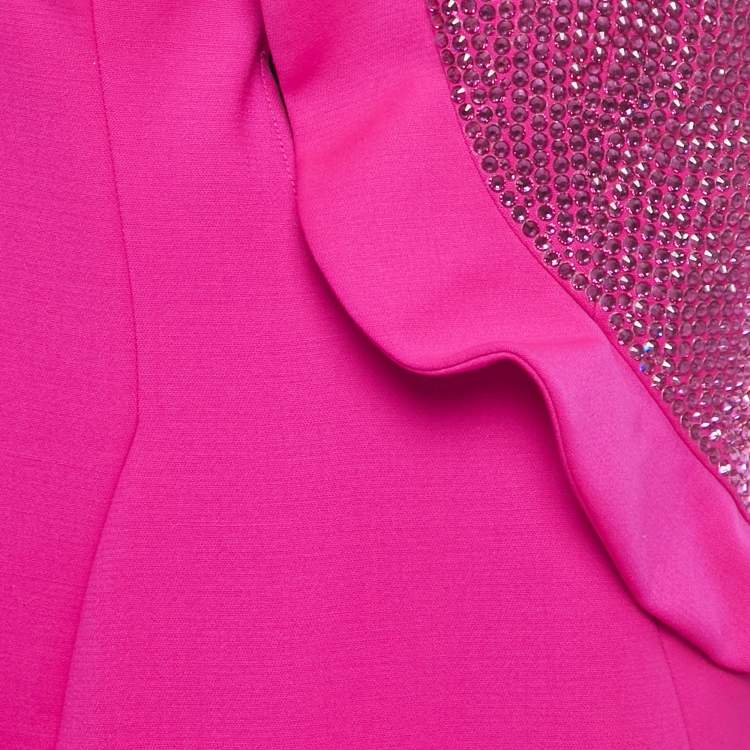 Pre Owned Area Pink Wool Rhinestone Heart-Patch Mini Dress XS