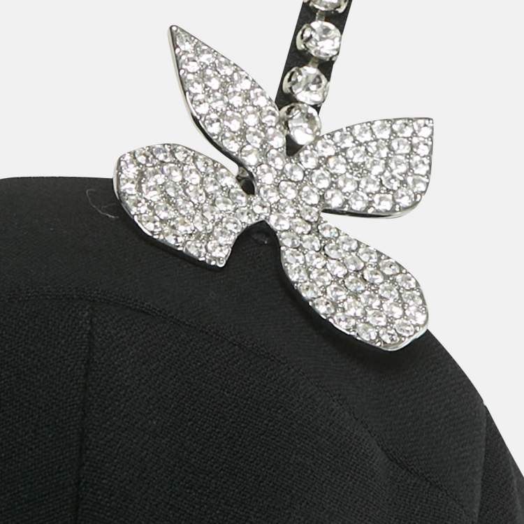 مملوكة مسبقًا Area Black Crystal Embellished Wool Bustier Crop Top S 