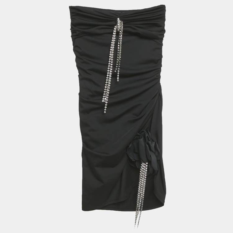 مملوكة مسبقًا Area Black Jersey Crystal Embellished Strapless Mini Dress XXS