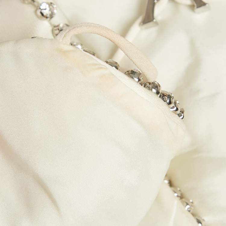 Pre Owned Area Cream Silk Blend Crystal Embellished Crop Top XS