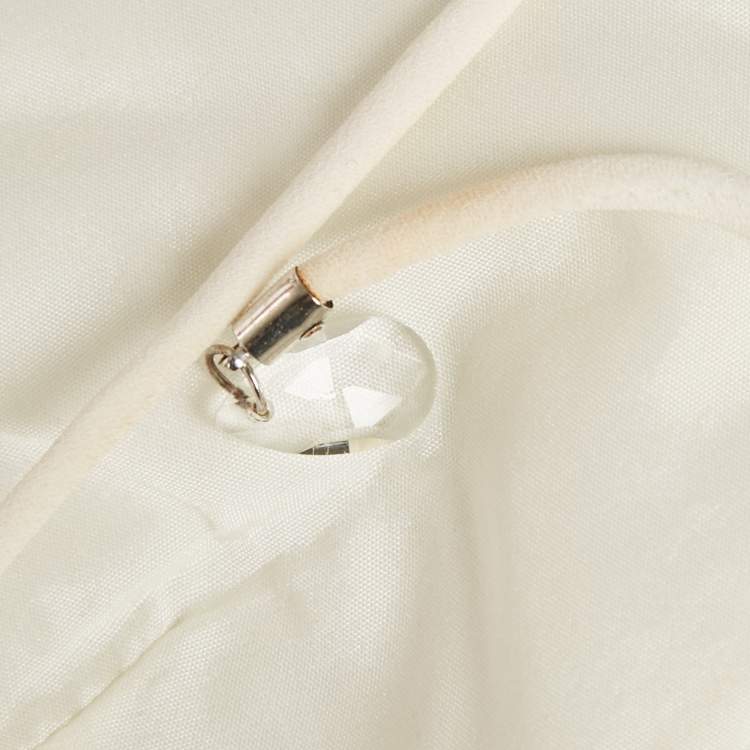 Pre Owned Area Cream Silk Blend Crystal Embellished Crop Top XS