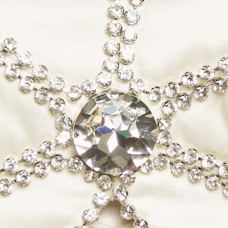 Pre Owned Area Cream Silk Blend Crystal Embellished Crop Top XS