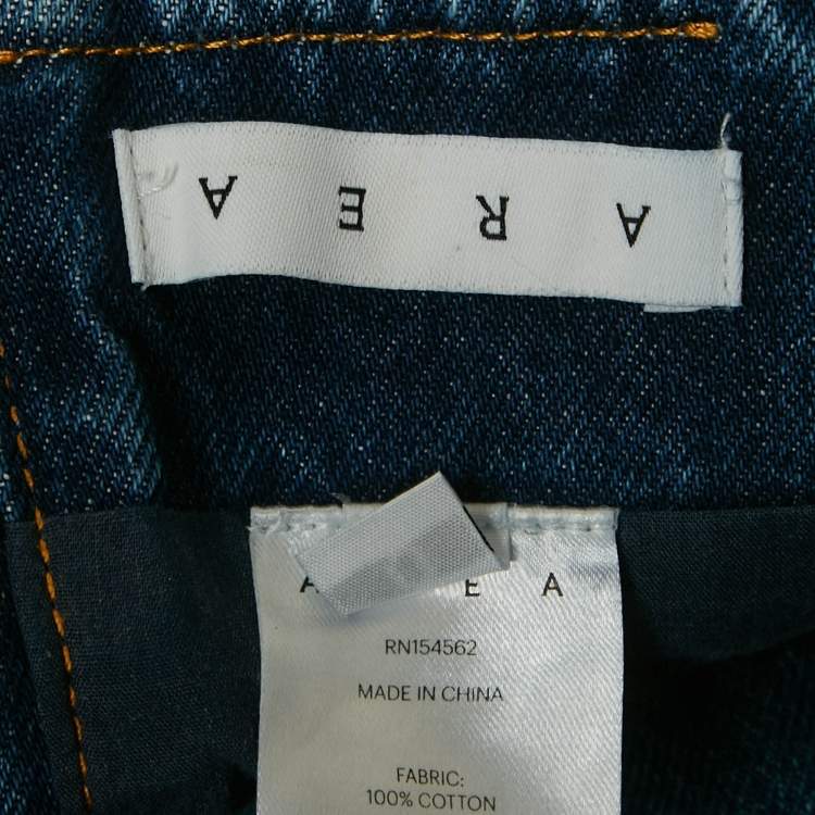 Pre Owned Area Blue Heart Motif Patchwork Denim Bandeau Top XS