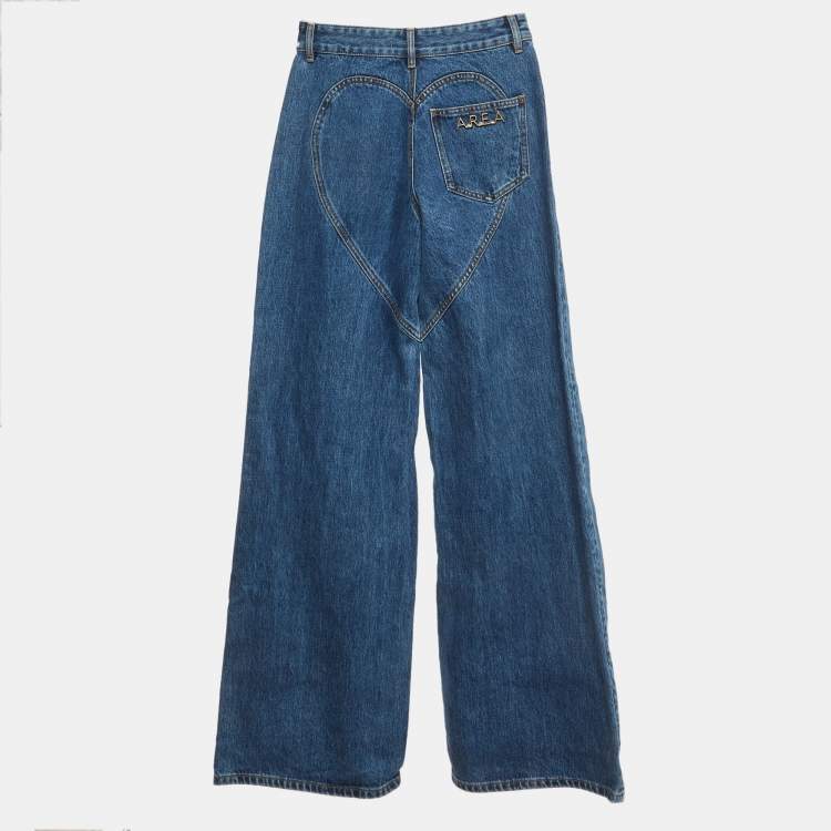 Pre Owned Area Blue Denim Heart Cut-Out Wide Leg Jeans S
