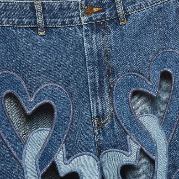 Pre Owned Area Blue Denim Heart Cut-Out Wide Leg Jeans S