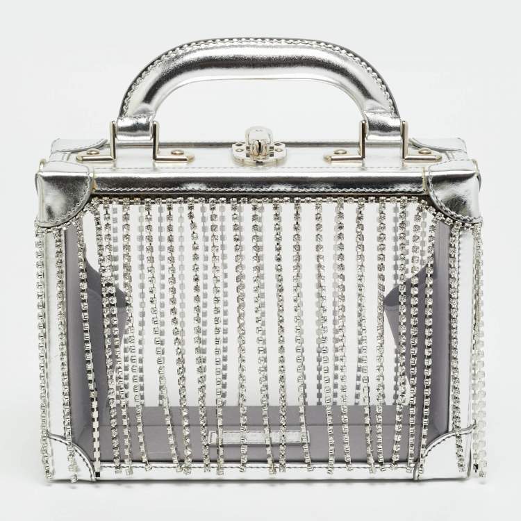 Pre Owned Area x Bertoni Ling Ling Silver Leather and PVC Top Handle Bag