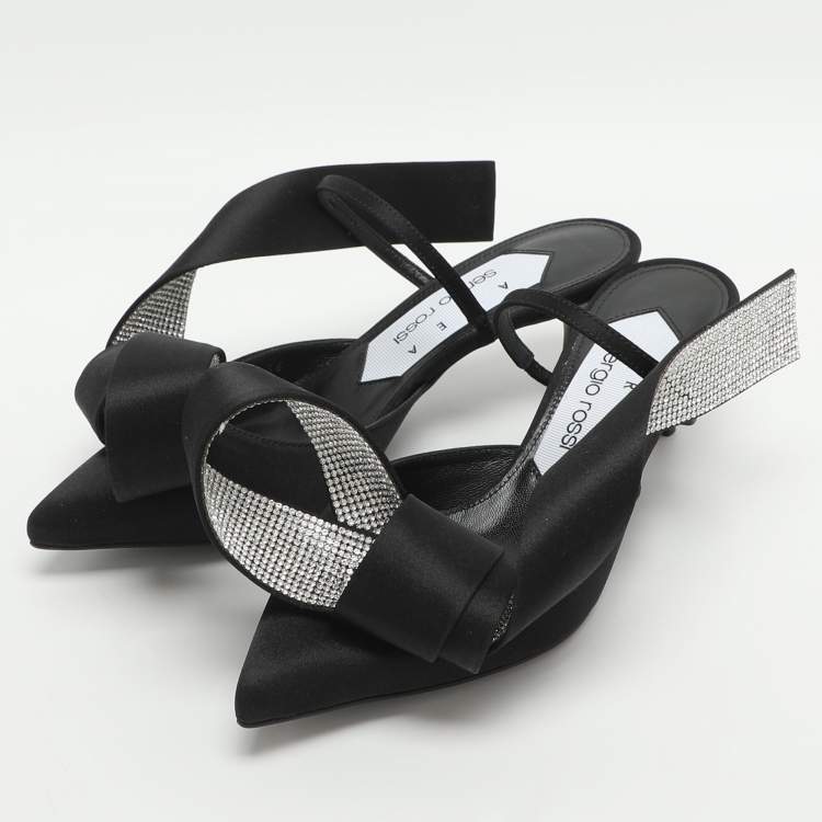 مملوكة مسبقًا Area x Sergio Rossi Marquise Size 36 Black Satin Crystal Embellished Mules
