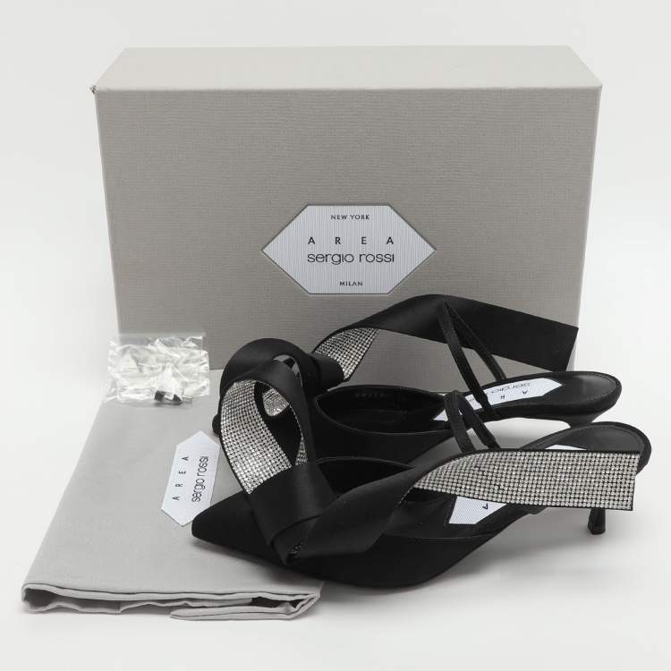 مملوكة مسبقًا Area x Sergio Rossi Marquise Size 36 Black Satin Crystal Embellished Mules