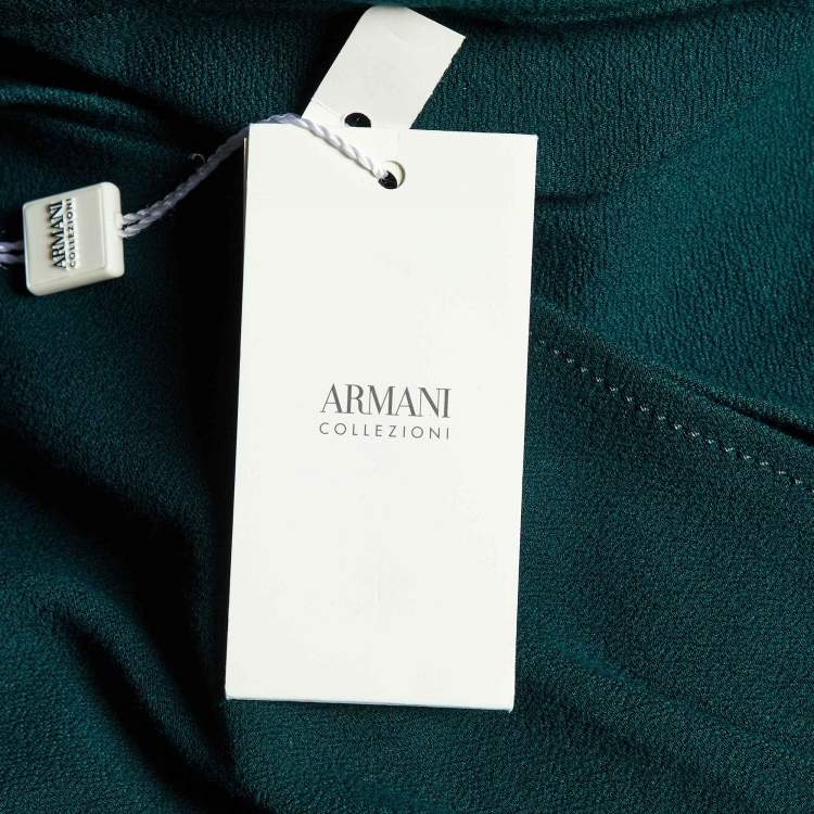 Pre Owned Armani Collezioni Green Crepe Faux Wrap Midi Dress M