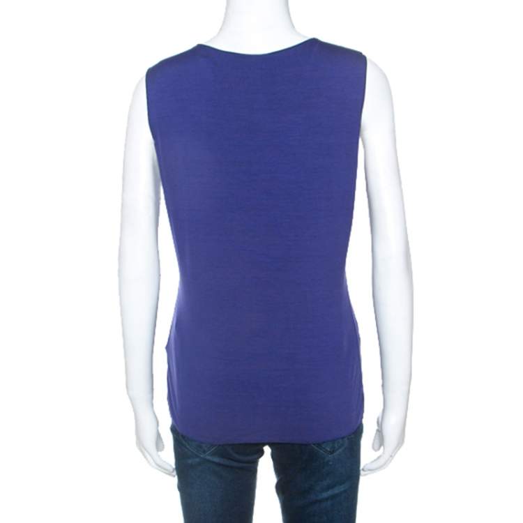 Pre Owned Armani Collezioni Blue Jersey Tank Top L