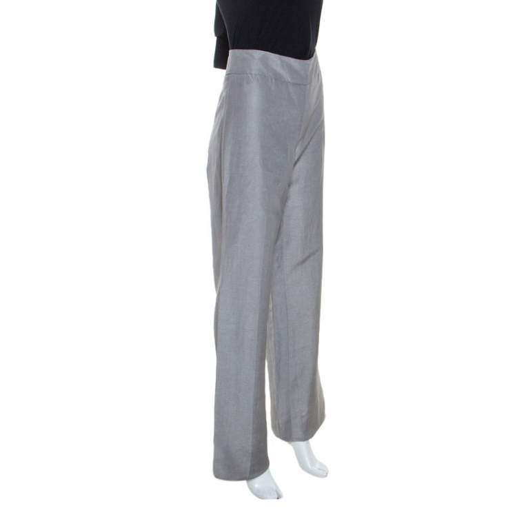 Pre Owned Armani Collezioni Grey Linen Silk Blend Wide Leg Trousers M 