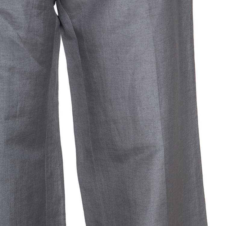 Pre Owned Armani Collezioni Grey Linen Silk Blend Wide Leg Trousers M 