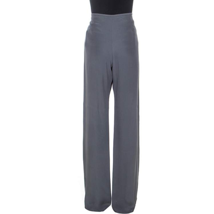 Pre Owned Armani Collezioni Grey Crepe Wide Leg Trousers M