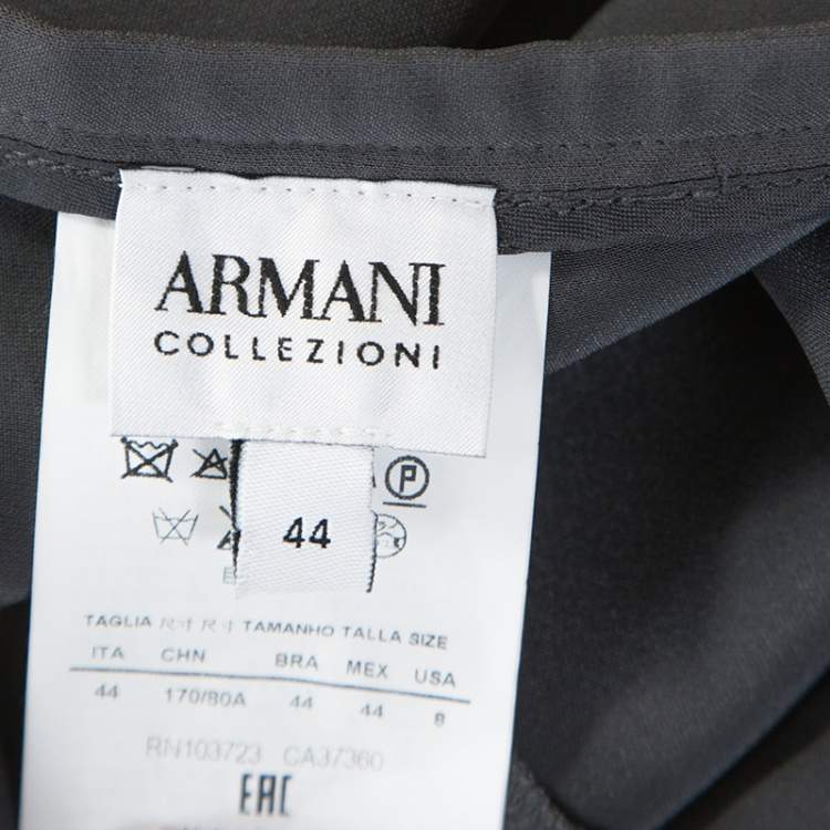 Pre Owned Armani Collezioni Grey Crepe Wide Leg Trousers M