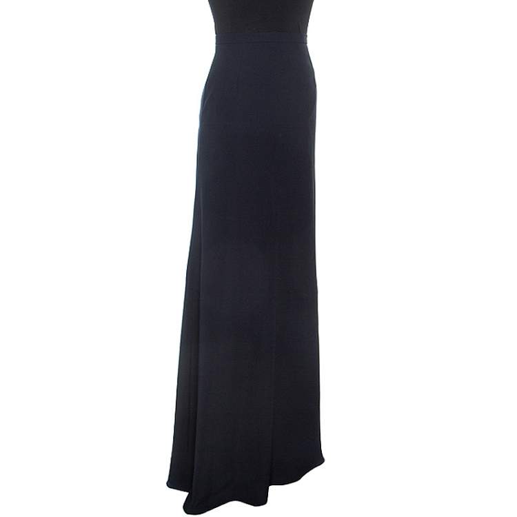 Pre Owned Armani Collezioni Navy Blue Flared Bottom Cady Maxi Skirt S