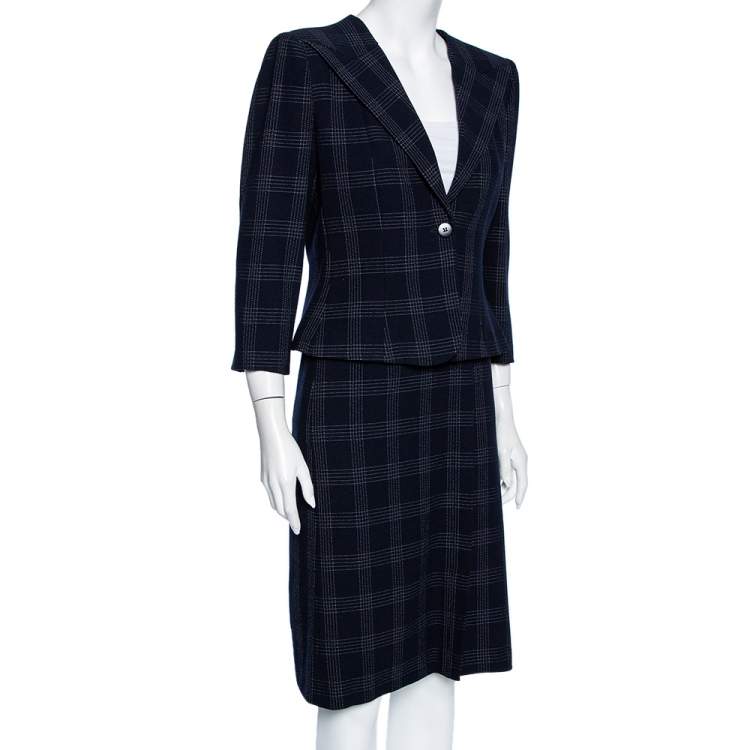 Pre Owned Armani Collezioni Navy Blue Striped Wool Skirt Suit M