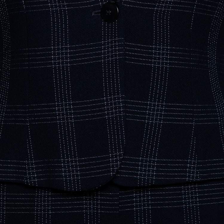 Pre Owned Armani Collezioni Navy Blue Striped Wool Skirt Suit M