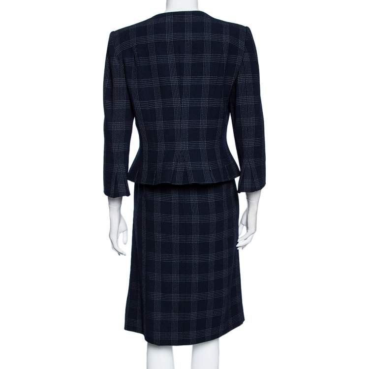 Pre Owned Armani Collezioni Navy Blue Striped Wool Skirt Suit M