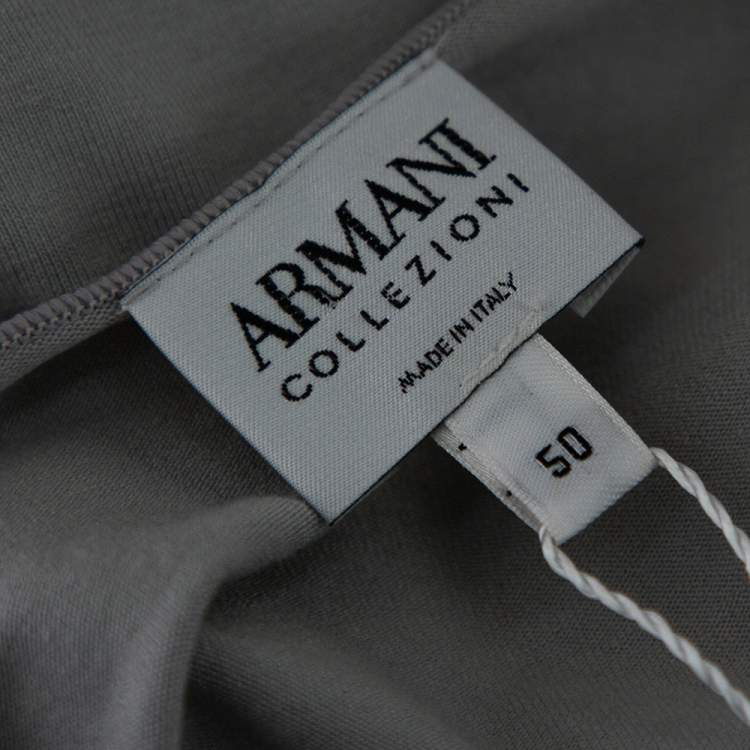 Pre Owned Armani Collezioni Grey Knit Ruched Neck Detail T-Shirt XL