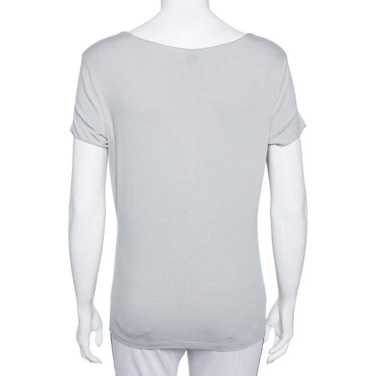 Pre Owned Armani Collezioni Grey Knit Ruched Neck Detail T-Shirt XL