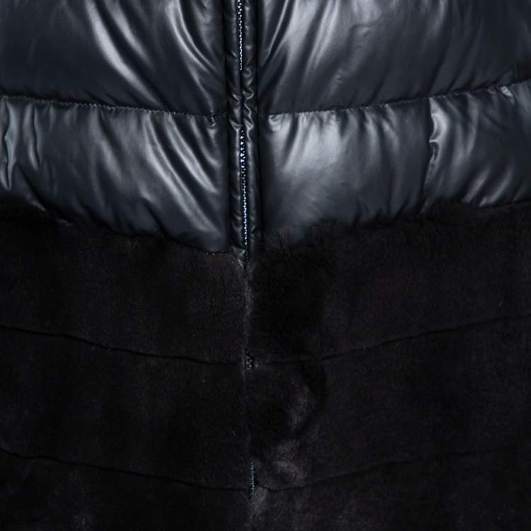 Pre Owned Armani Collezioni Black Down Quilted & Fur Trimmed Zip Front Jacket M