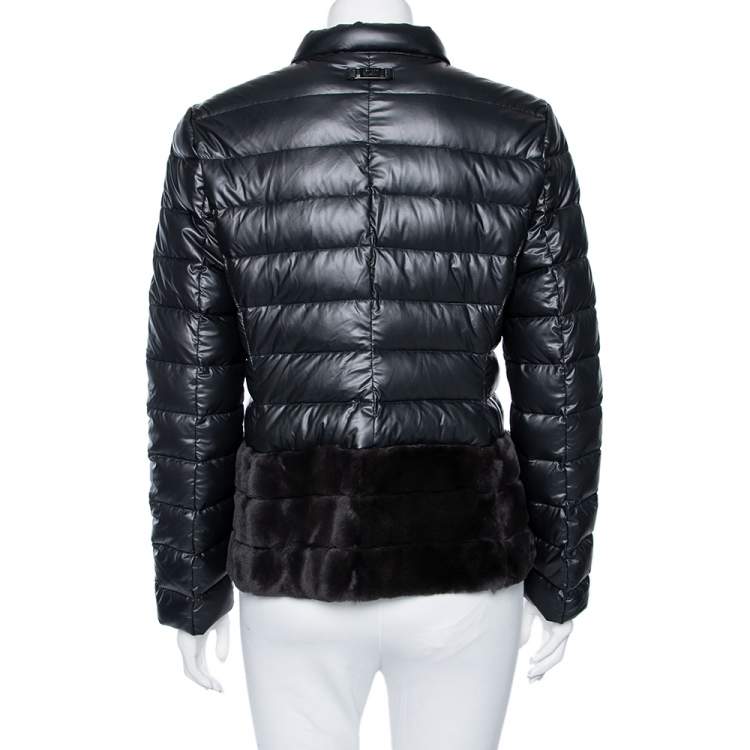 Pre Owned Armani Collezioni Black Down Quilted & Fur Trimmed Zip Front Jacket M