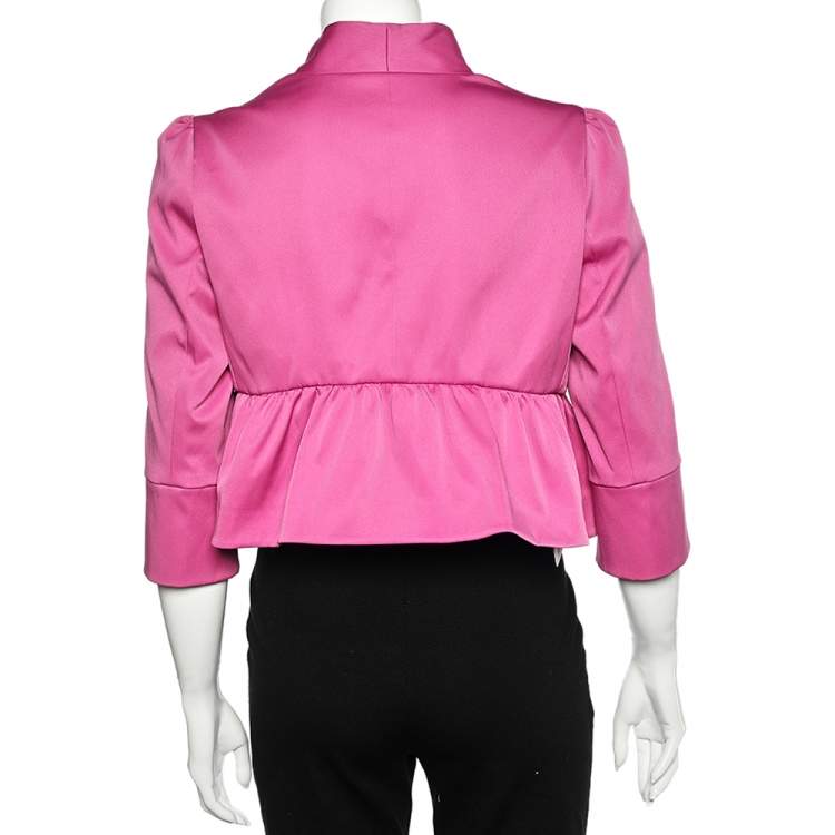 Pre Owned Armani Collezioni Pink Sateen Ruffled Cropped Jacket L
