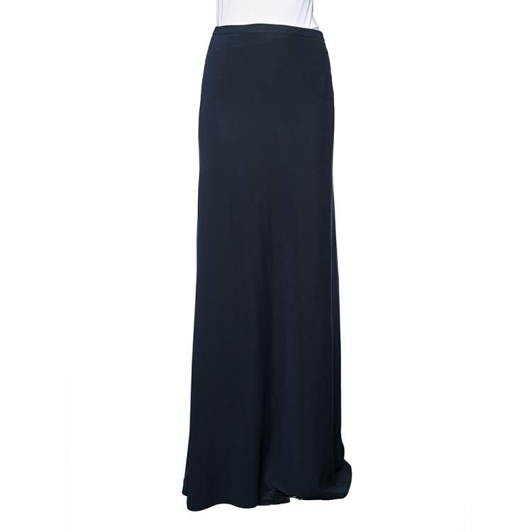Pre Owned Armani Collezioni Navy Blue Crepe Maxi Skirt S