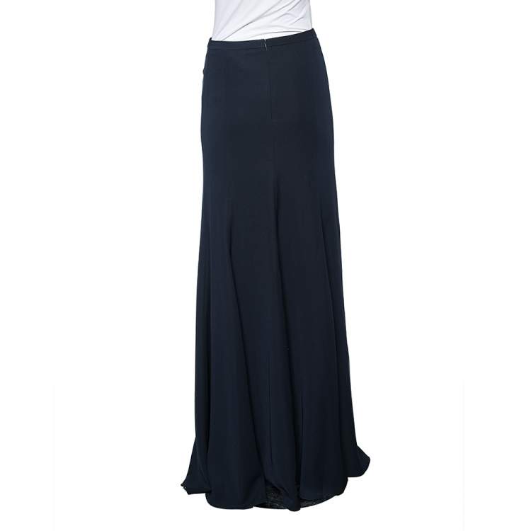 Pre Owned Armani Collezioni Navy Blue Crepe Maxi Skirt S